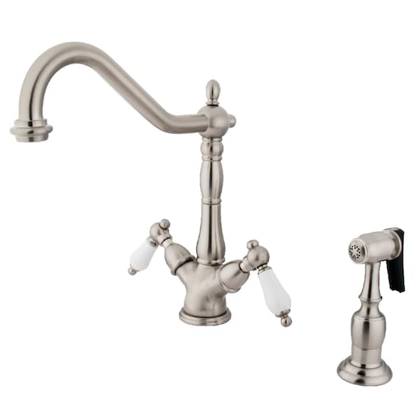 Heritage 2-Handle Kitchen Faucet W/Brass Sprayer & 8" Plate, Nickel